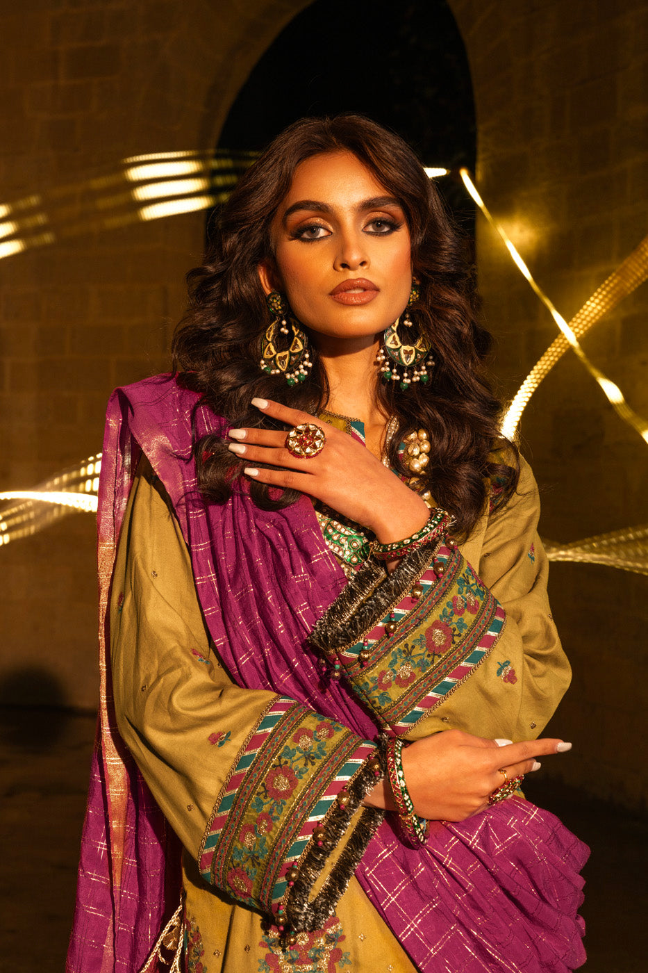 2 Pc Embroidered Cotton Satin Suit With Fancy Dupatta