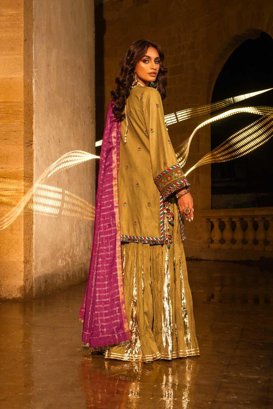 2 Pc Embroidered Cotton Satin Suit With Fancy Dupatta