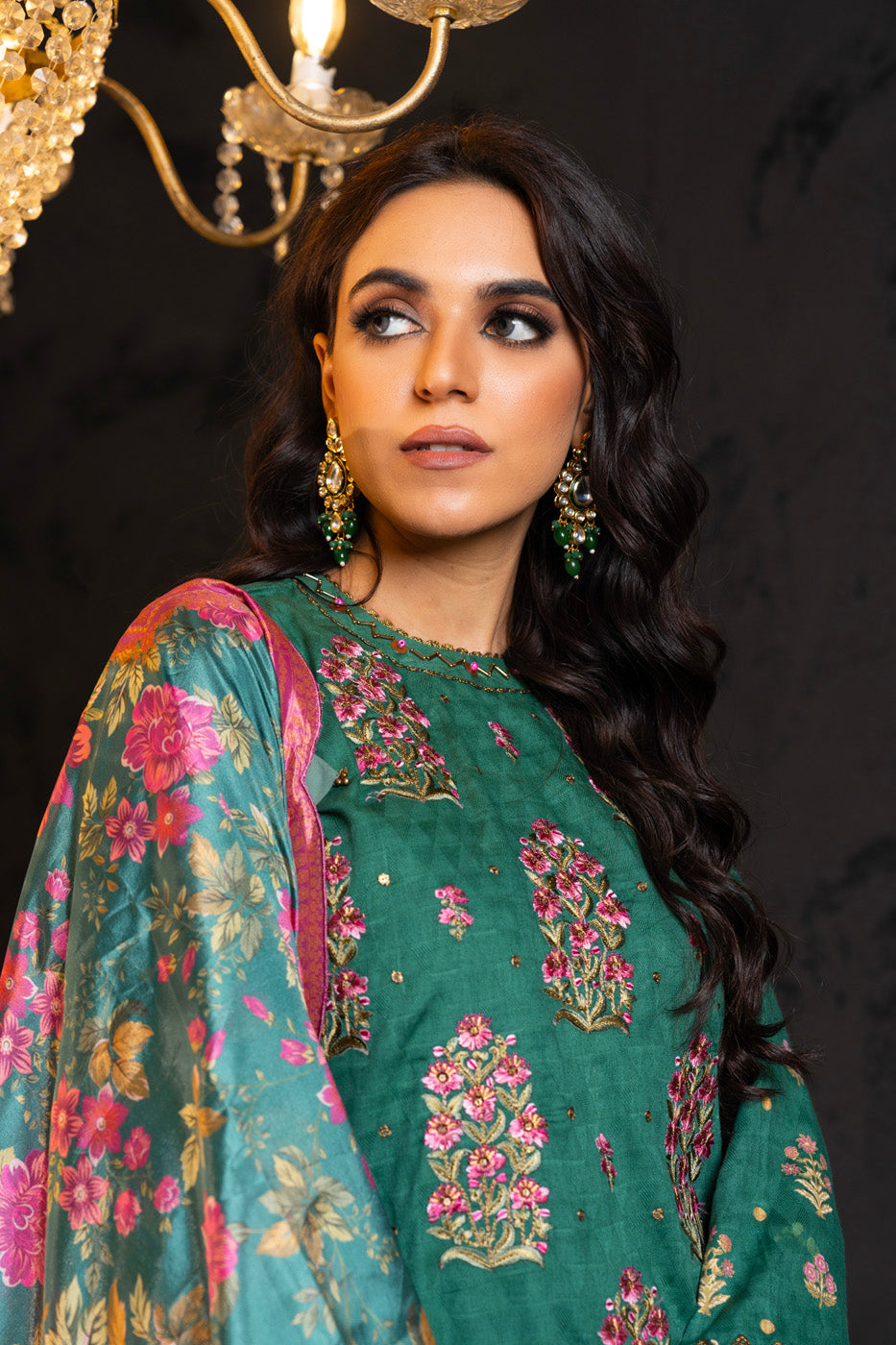 3 Pc Embroidered Jacquard Suit With Silk Dupatta