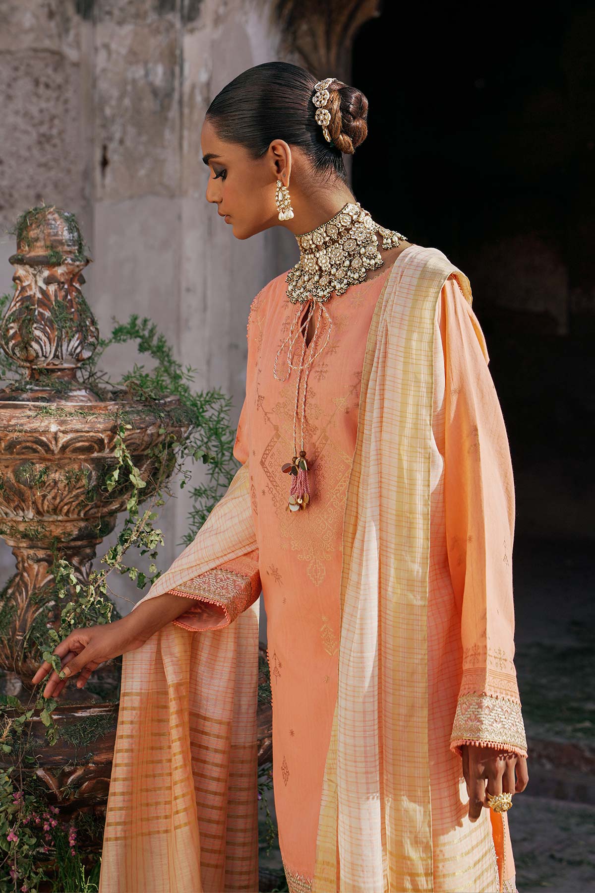 3 Pc Embroidered Jacquard Suit With Yarn Dyed Dupatta