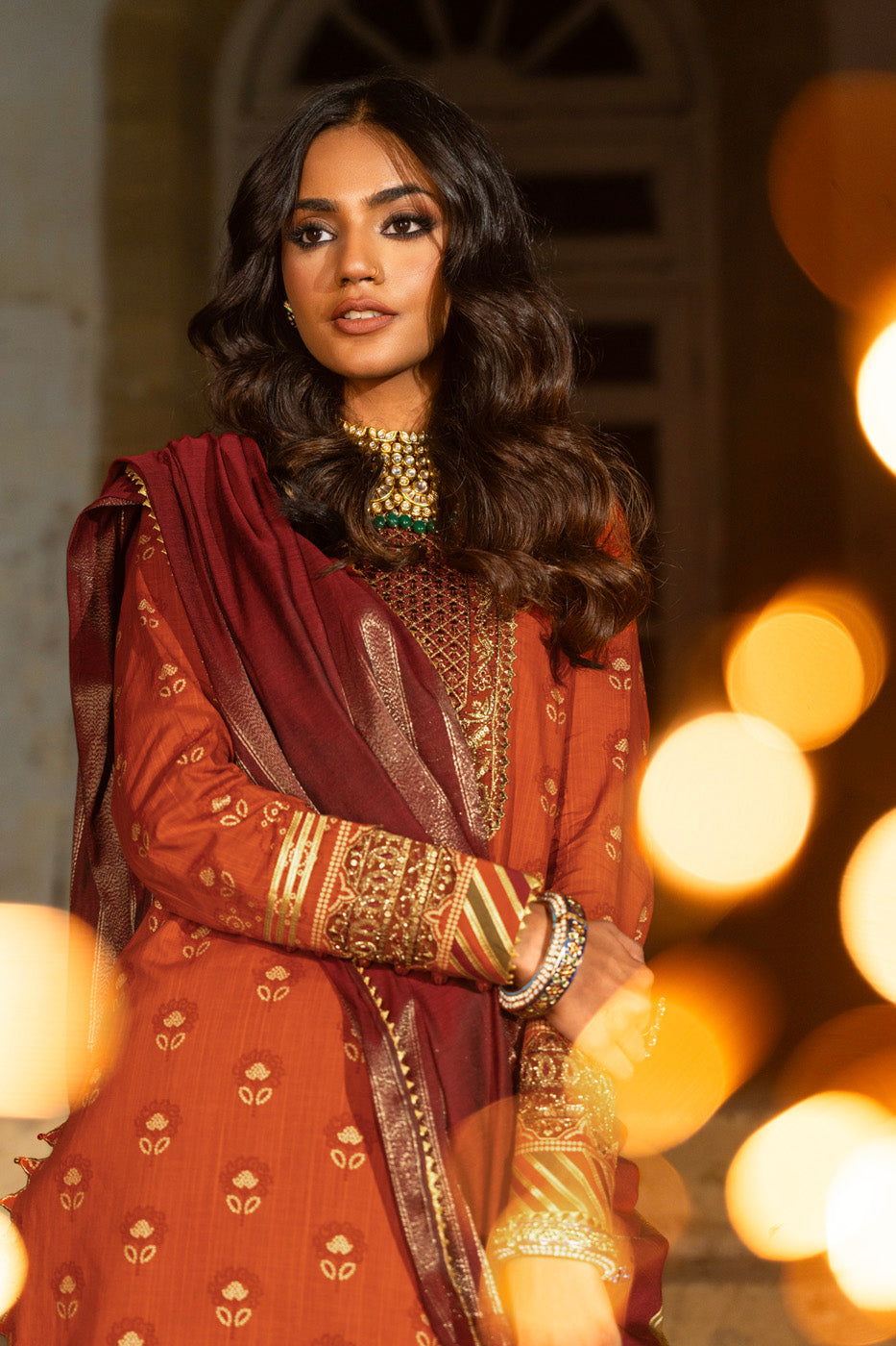 3 Pc Embroidered Two Way Slub Suit With Yarn Dyed Dupatta