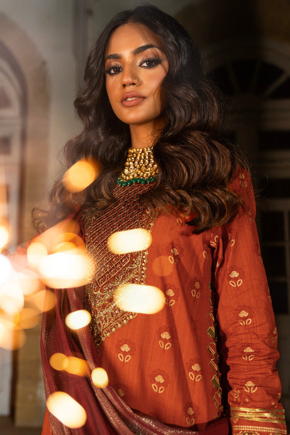 3 Pc Embroidered Two Way Slub Suit With Yarn Dyed Dupatta