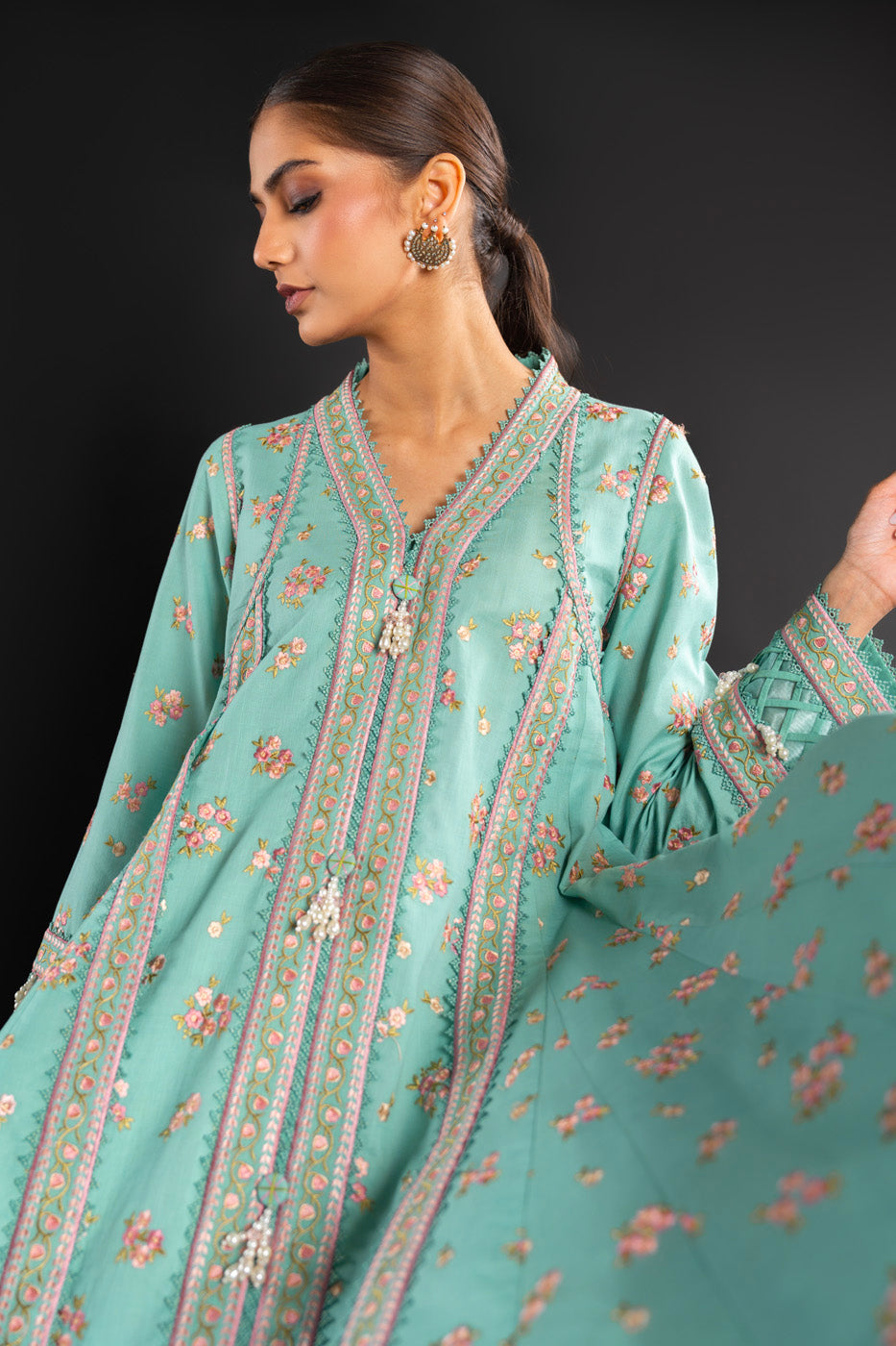 Embroidered Two Way Slub Fabric