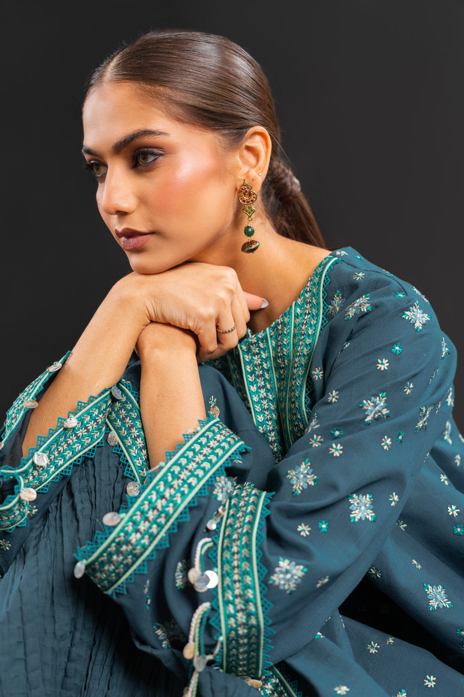Embroidered Two Way Slub Fabric