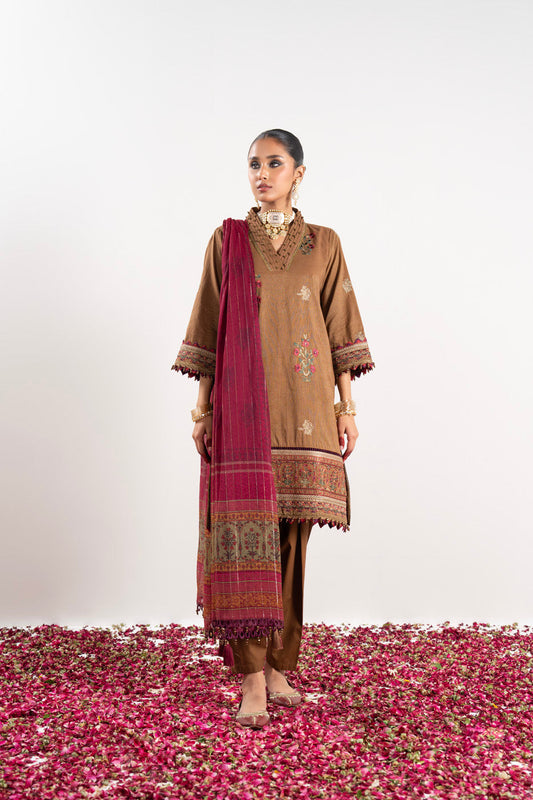 3 Pc Embroidered Glim Suit With Zari Lawn Dupatta