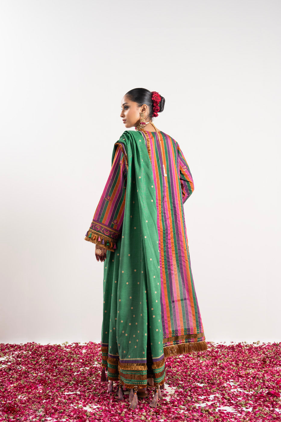 3 Pc Embroidered Yarn Dyed Silk Suit With Lawn Dupatta