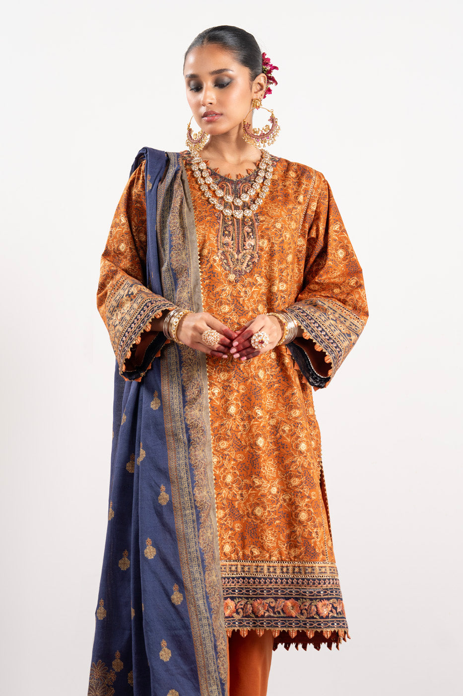 3 Pc Embroidered Cambric Suit With Lawn Dupatta