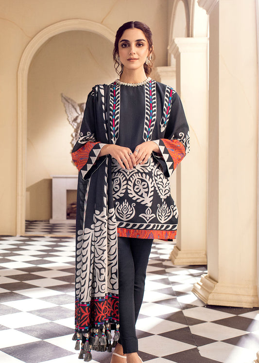 3 Pc Printed Khaddar Suit With Khaddar Dupatta