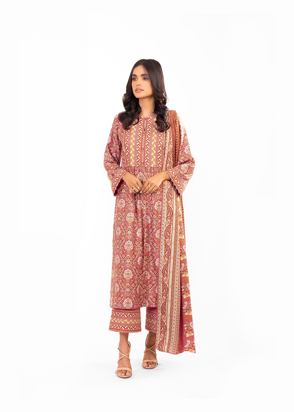 3 Pc Printed Cotail Viscose Suit With Cotail Viscose Dupatta