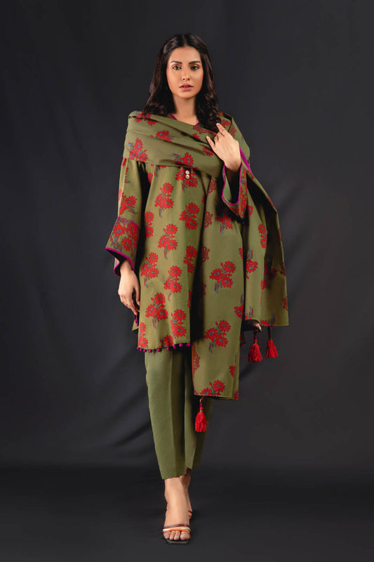 3 Pc Printed Khaddar Suit With Khaddar Dupatta