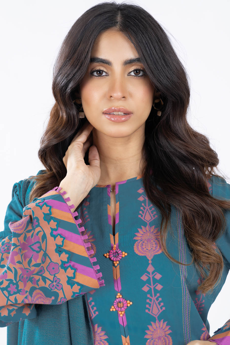 3 Pc Printed Viscose Suit With Jacquard Shawl