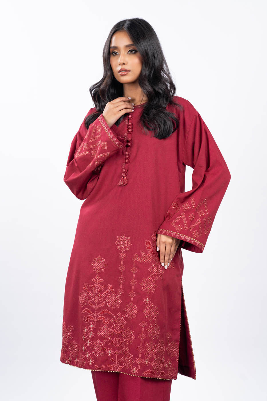 2 Pc Embroidered Neps Yarn Suit With Neps Yarn Trouser