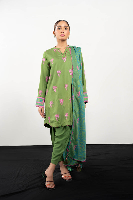 2 Pc Embroidered Viscose Suit With Viscose Dupatta