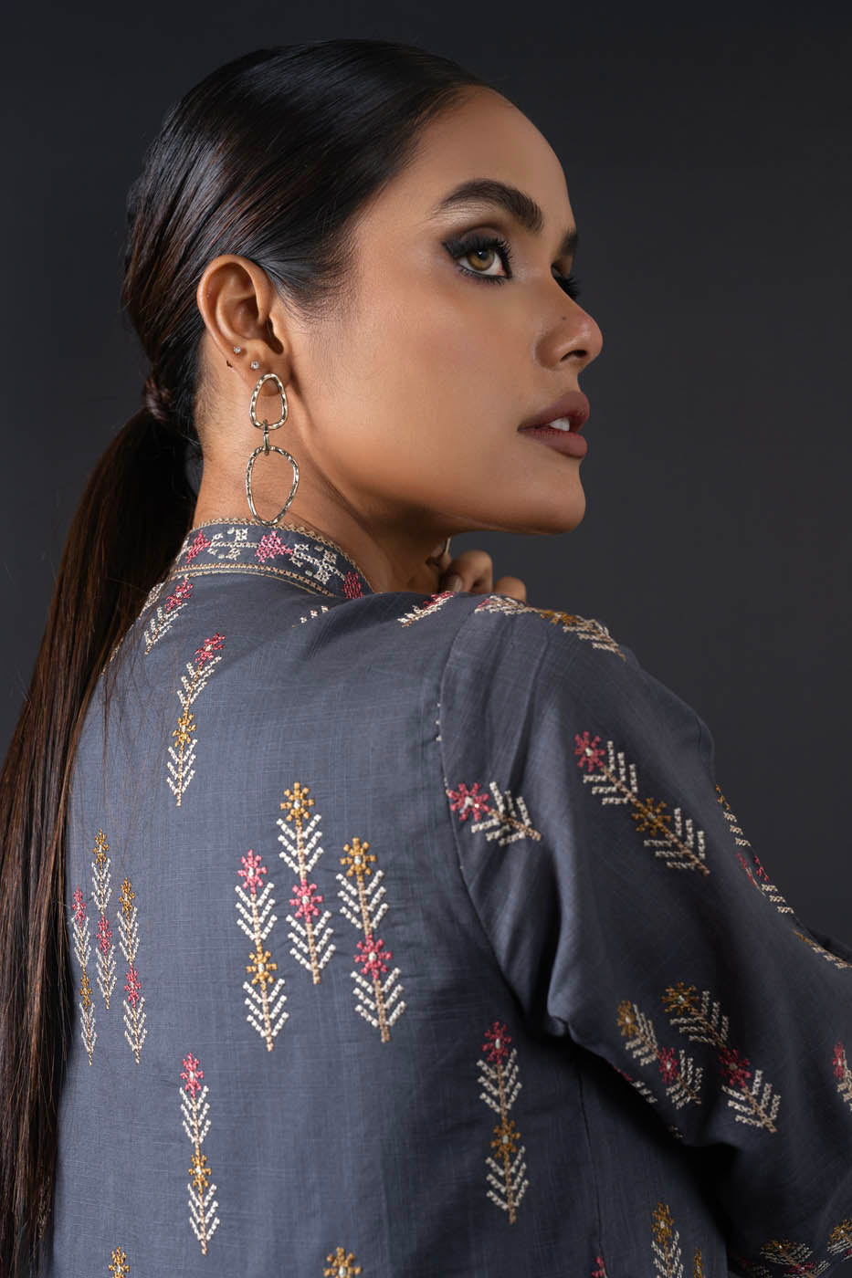 Embroidered Two-Way Slub Shirt Fabric (Sold By Per Meter)