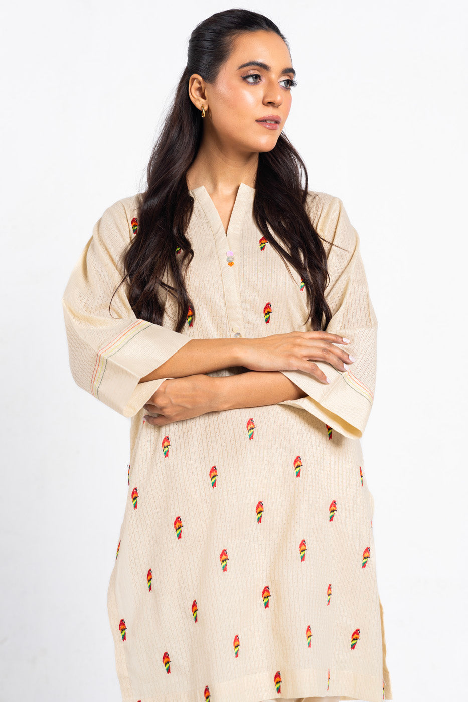Dyed Embroidered Dobby Kurti