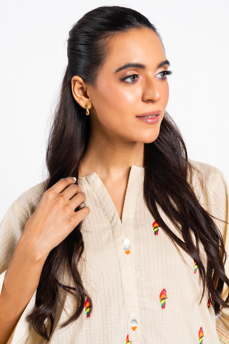 Dyed Embroidered Dobby Kurti