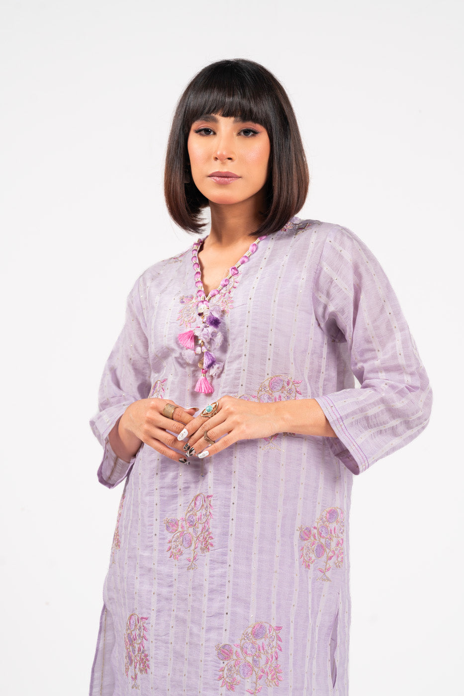Dyed Embroidered Zari Kurti