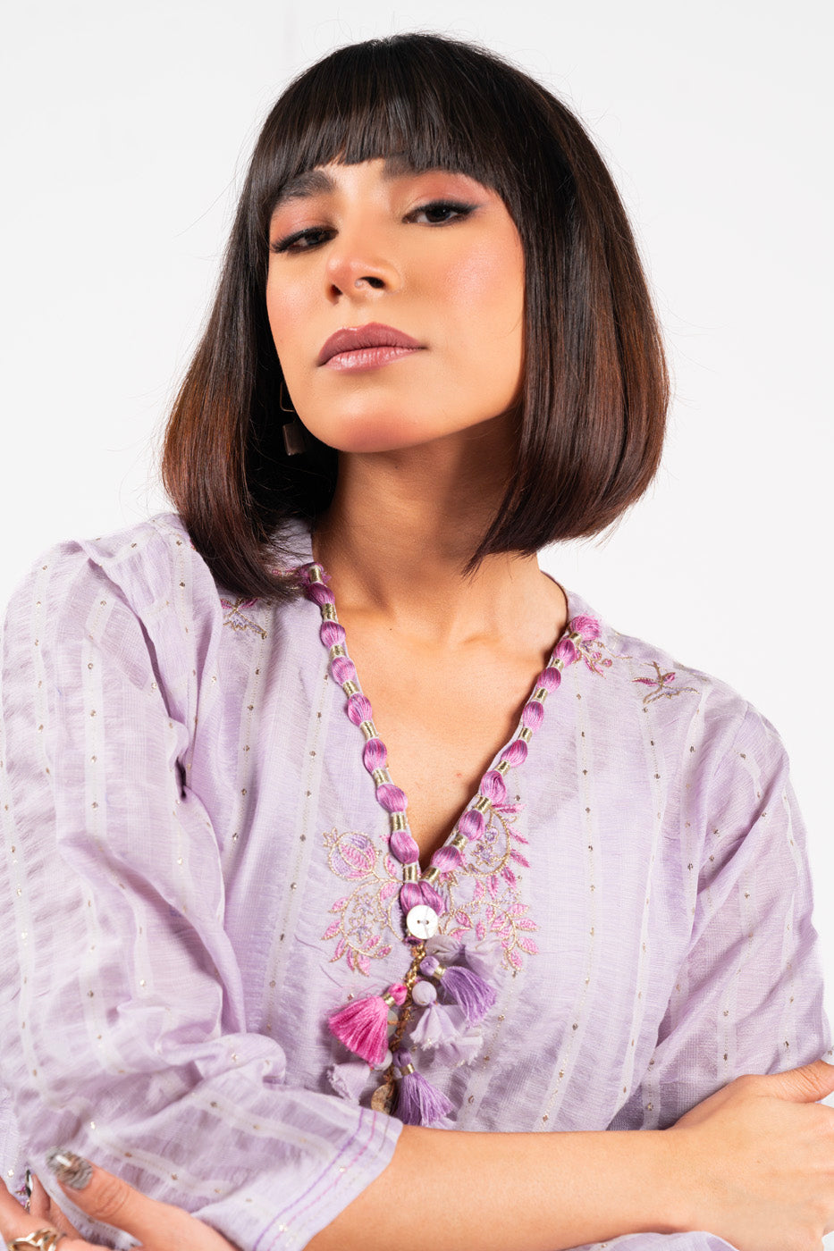 Dyed Embroidered Zari Kurti