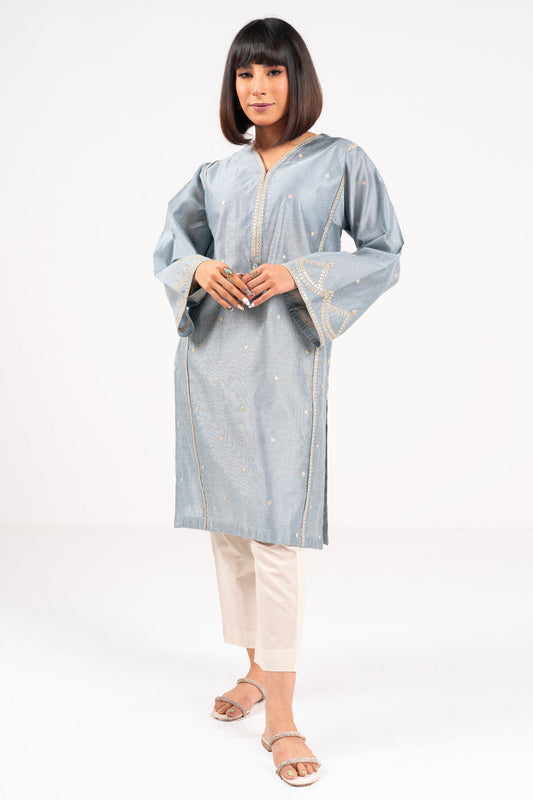 Dyed Embroidered Zari Kurti