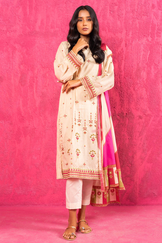 2 Pc Embroidered Slub Lawn Outfit