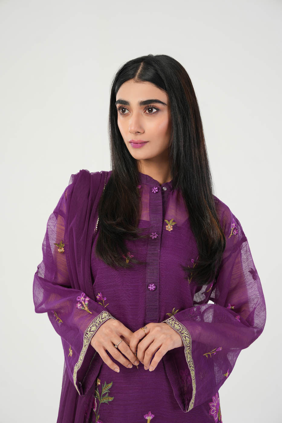 3 Pc Embroidered Poly Slub Outfit