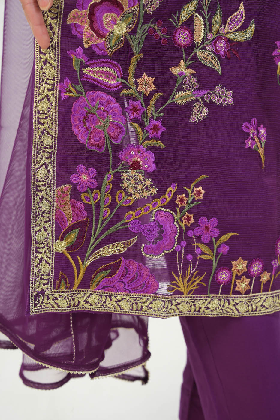 3 Pc Embroidered Poly Slub Outfit