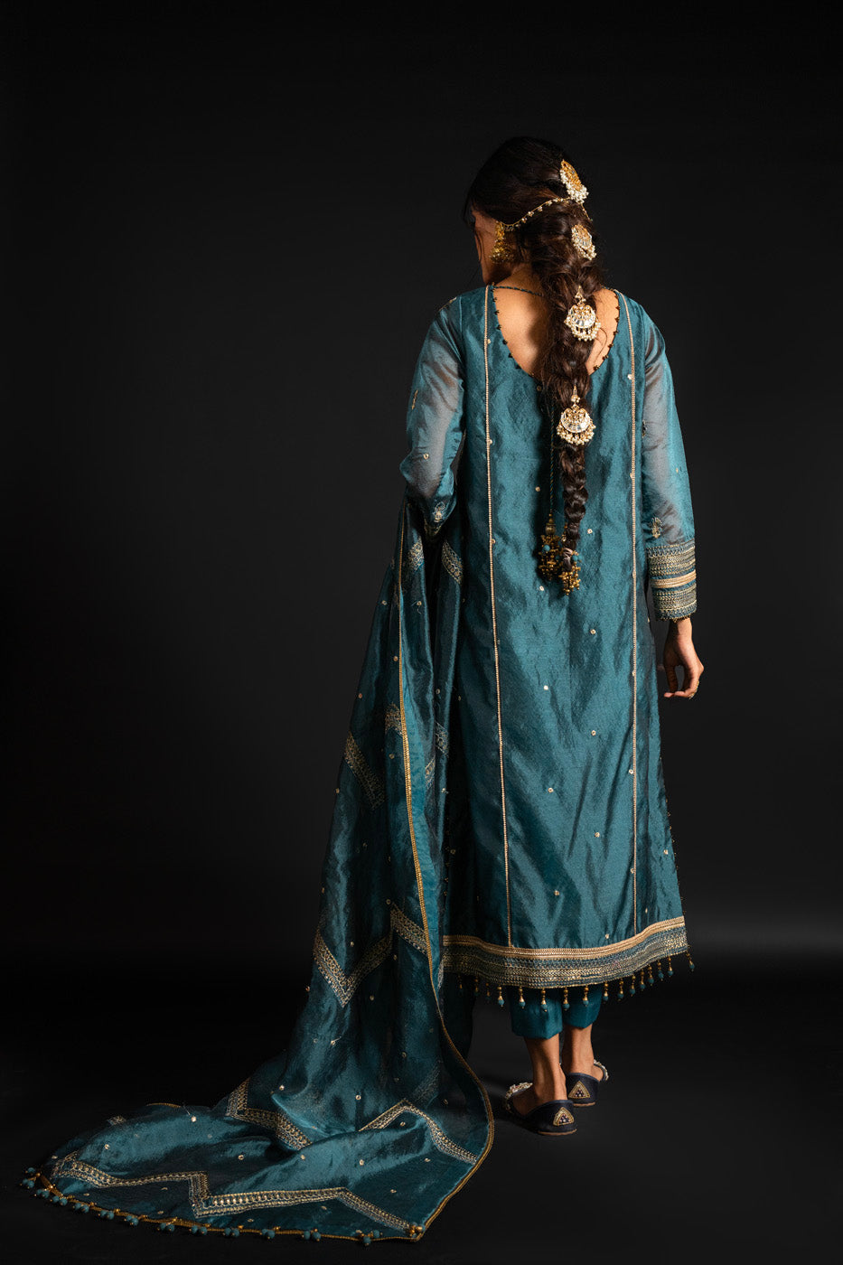 4 Pc Embroidered Two Toned Organza Suit With Two Toned Organza Dupatta
