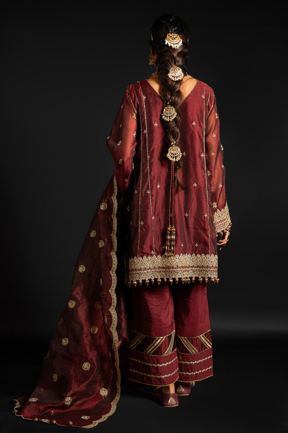 4 Pc Embroidered Two Toned Organza Suit With Two Tone Organza Dupatta