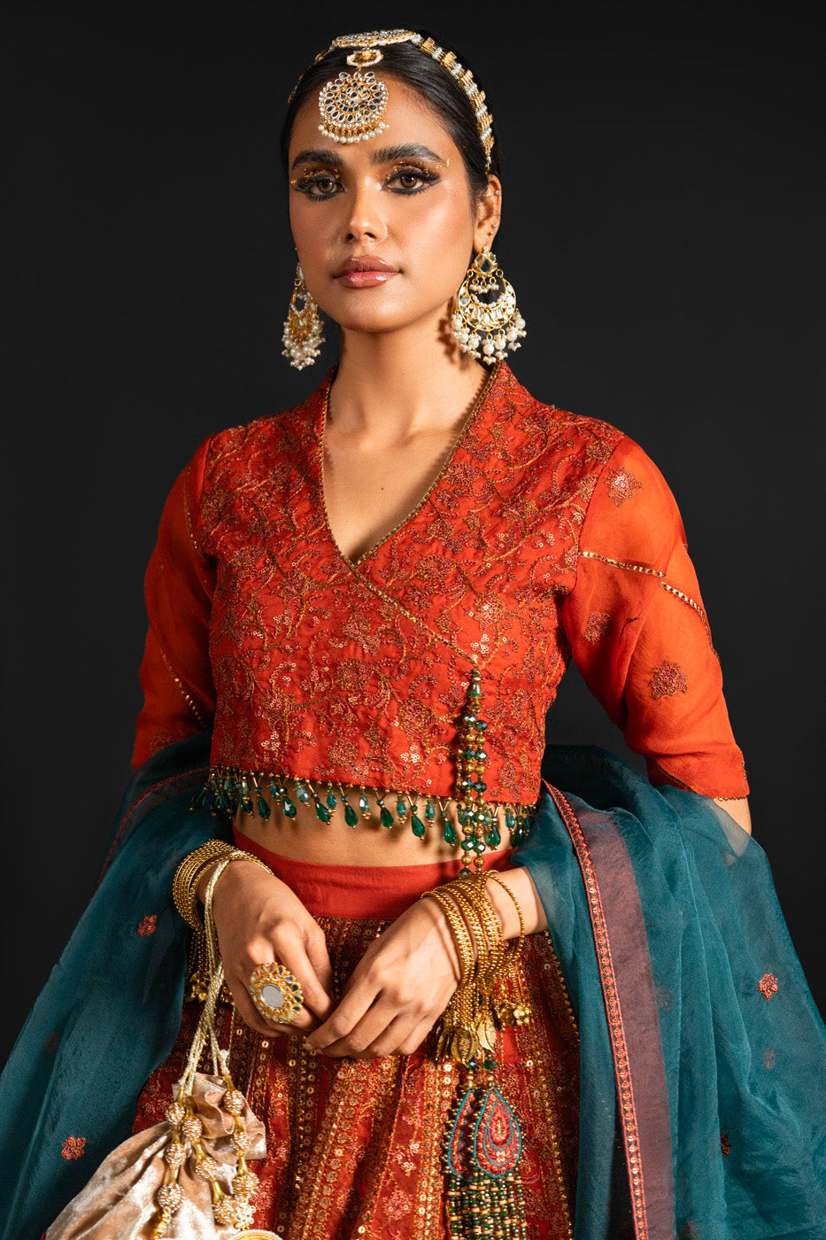 4 Pc Embroidered Organza Suit With Organza Dupatta