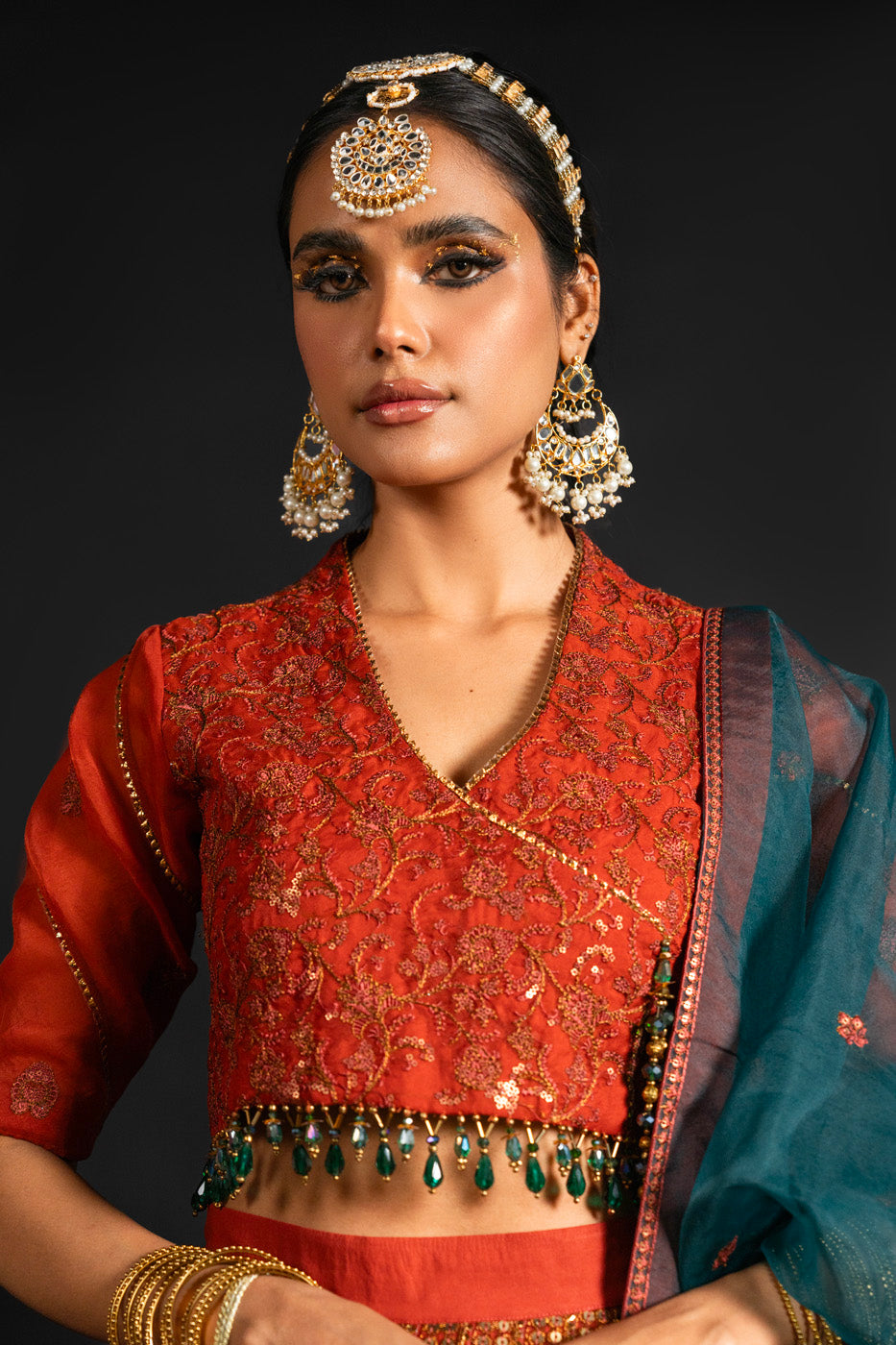 4 Pc Embroidered Organza Suit With Organza Dupatta