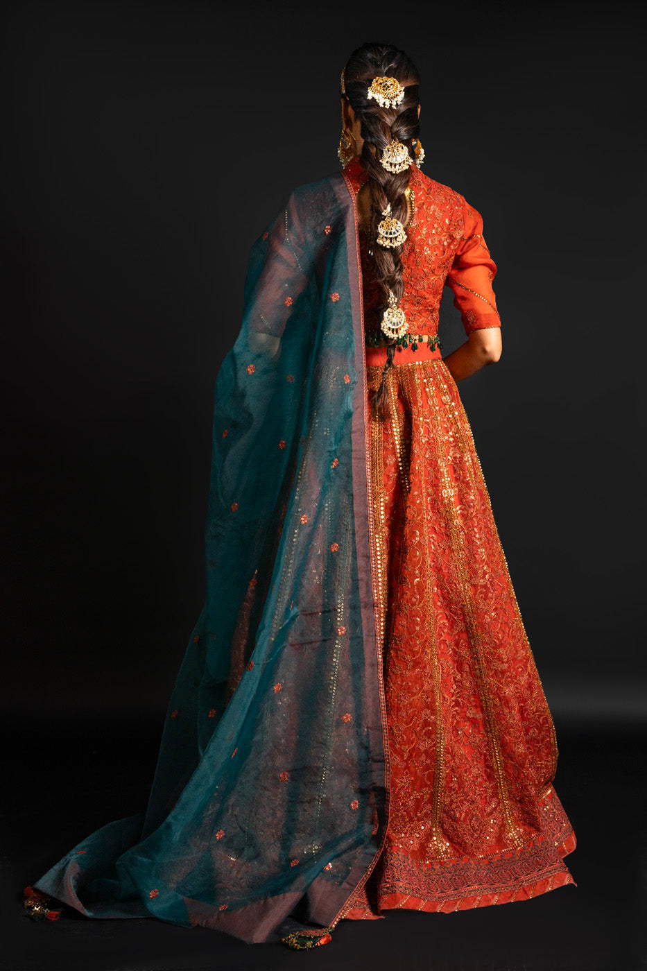 4 Pc Embroidered Organza Suit With Organza Dupatta