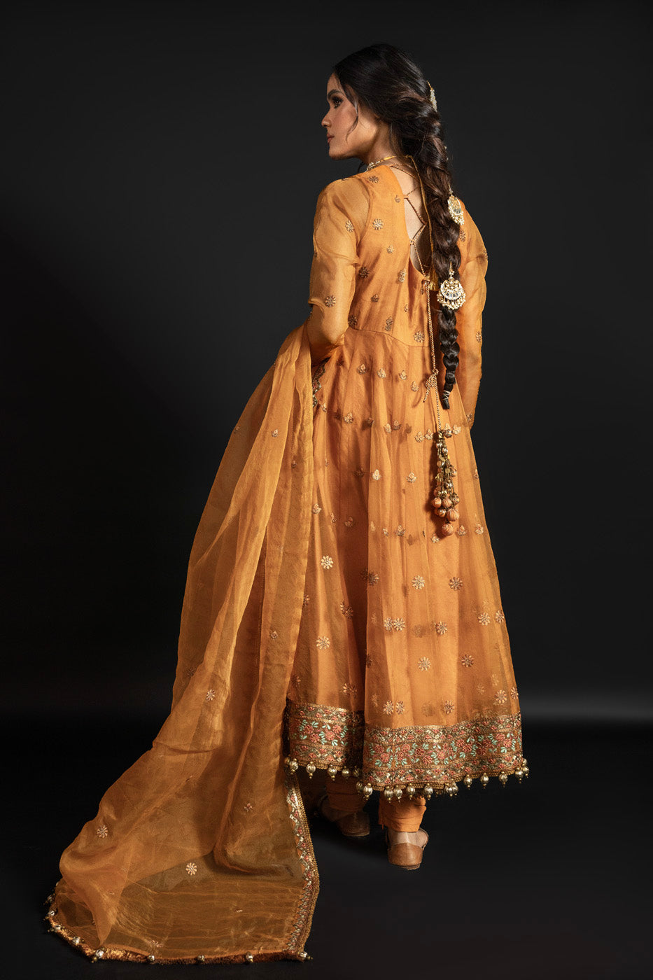 4 Pc Embroidered Organza Suit With Organza Dupatta