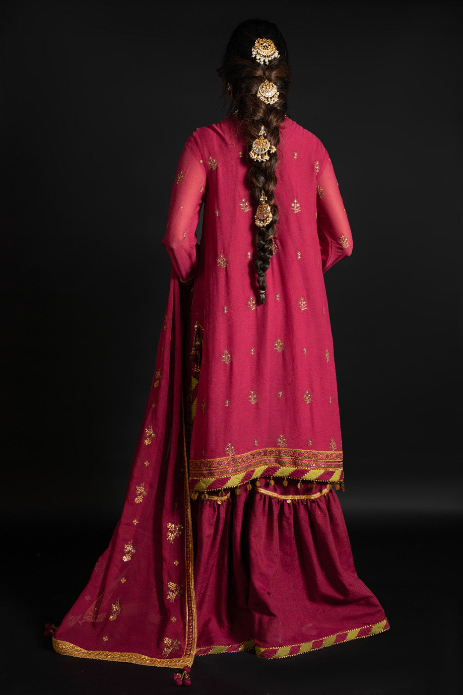 4 Pc Embroidered Chiffon Suit With Chiffon Dupatta