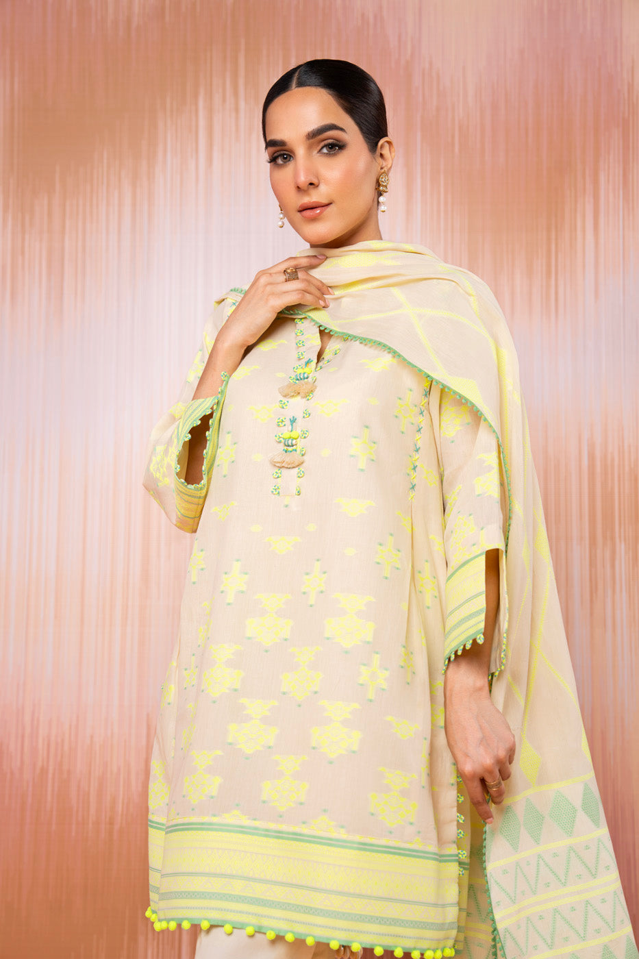 3 Pc Jacquard Suit With Jacquard Dupatta