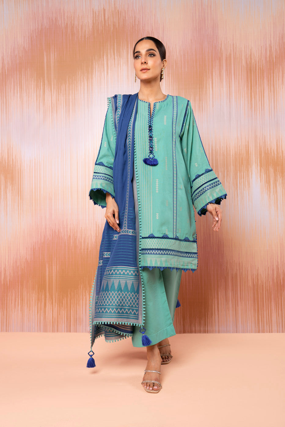 3 Pc Jacquard Suit With Jacquard Dupatta