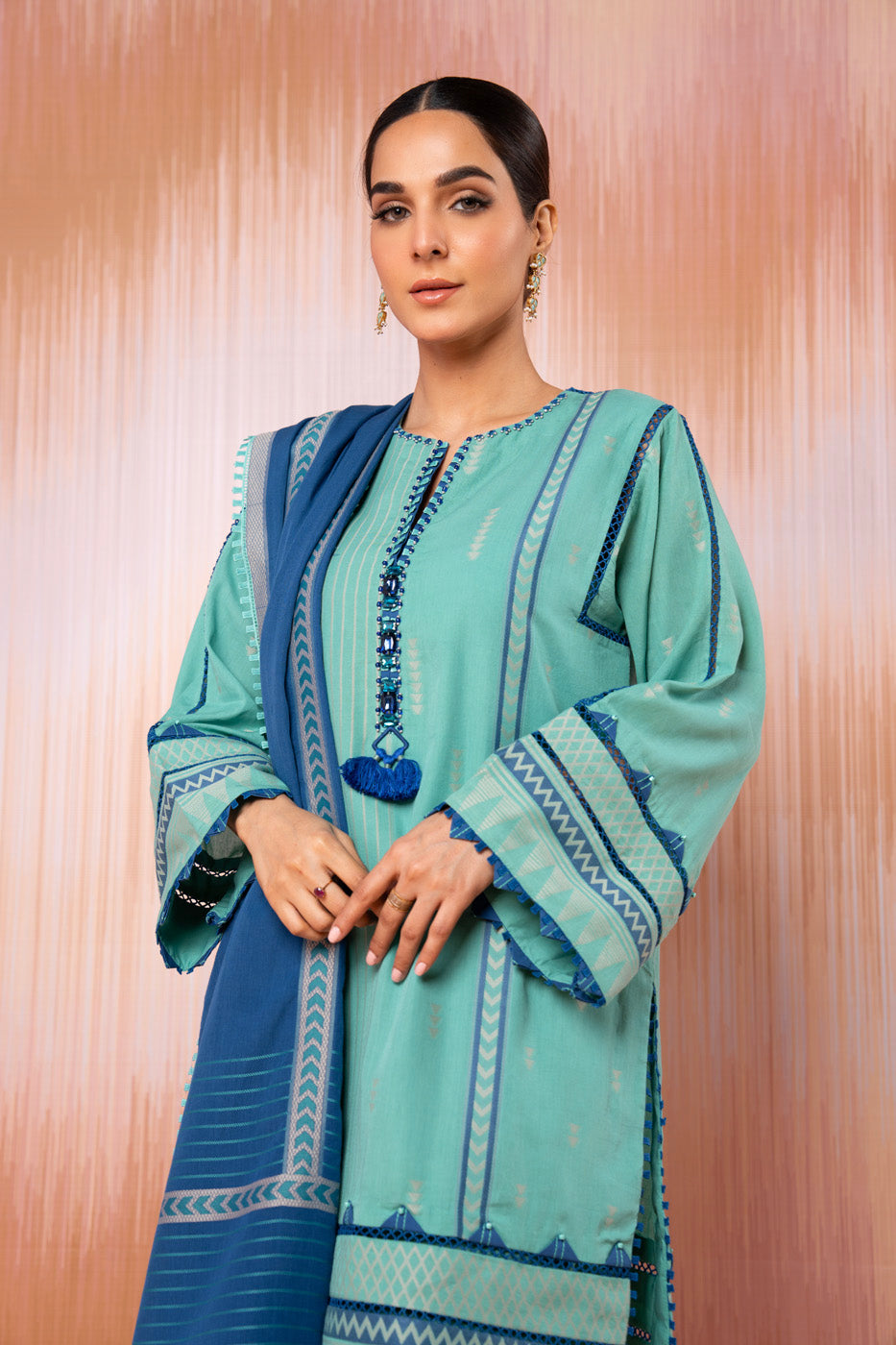 3 Pc Jacquard Suit With Jacquard Dupatta