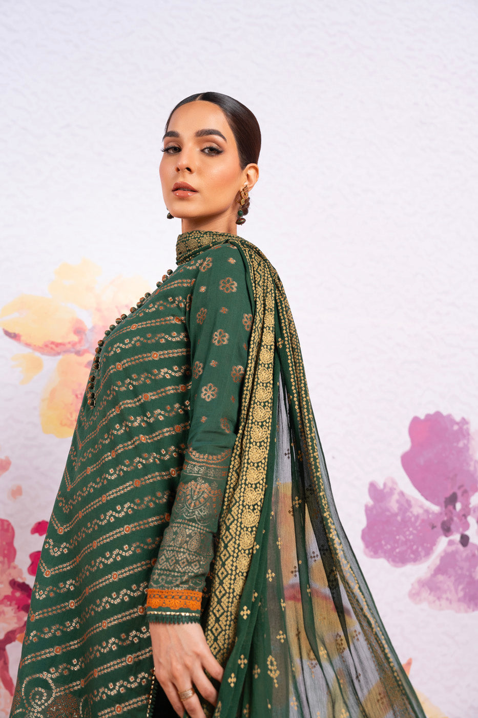 3 Pc Jacquard Suit With Chiffon Dupatta