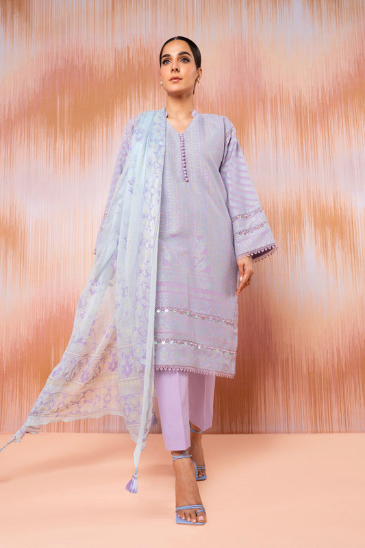 3 Pc Jacquard Suit With Chiffon Dupatta