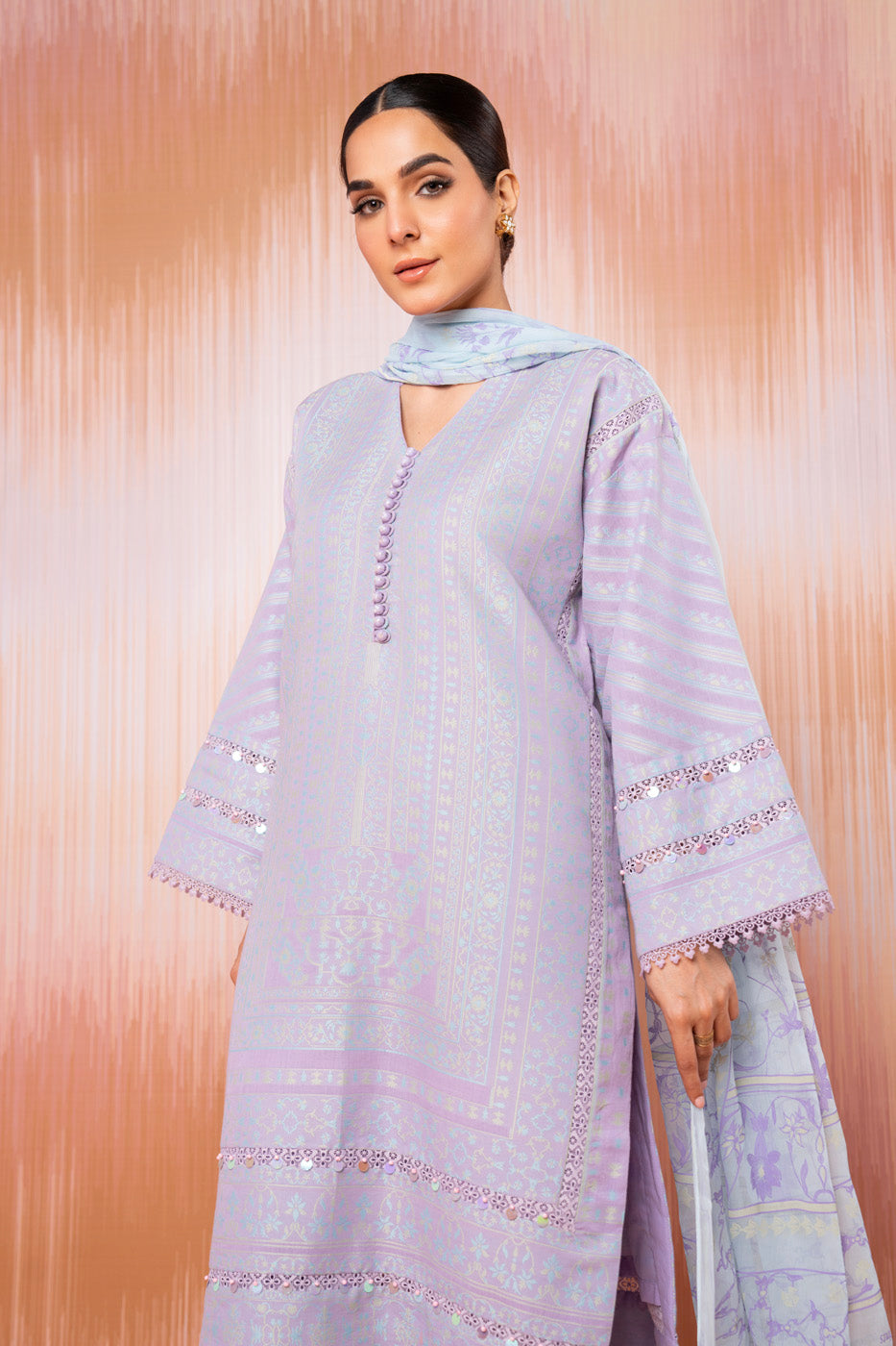 3 Pc Jacquard Suit With Chiffon Dupatta
