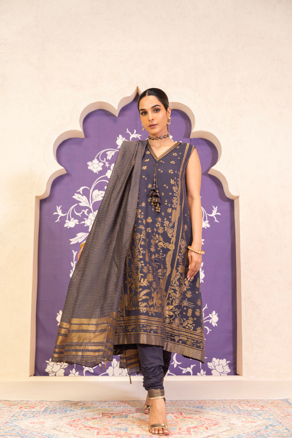 3 Pc Jacquard Suit With Yarn Dyed Dupatta