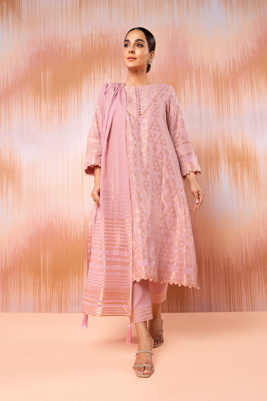 3 Pc Jacquard Suit With Yarn Dyed Dupatta