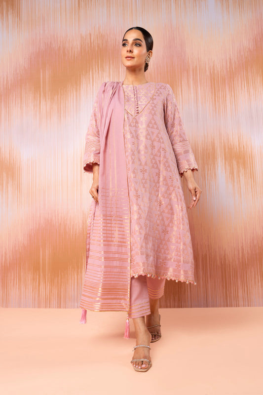 3 Pc Jacquard Suit With Yarn Dyed Dupatta