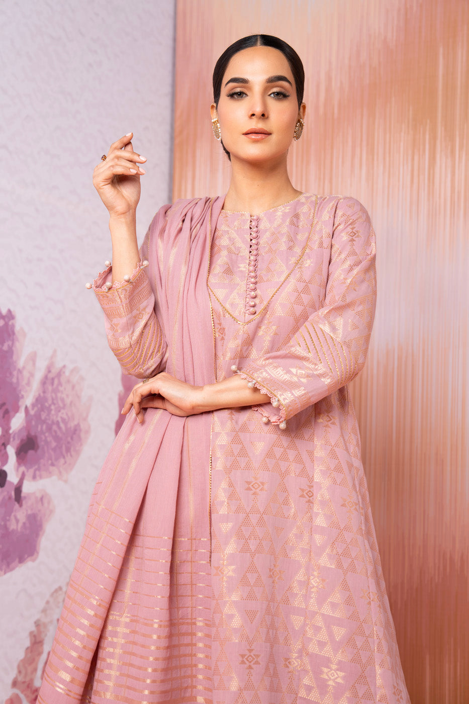 3 Pc Jacquard Suit With Yarn Dyed Dupatta