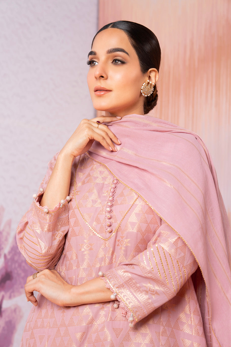 3 Pc Jacquard Suit With Yarn Dyed Dupatta