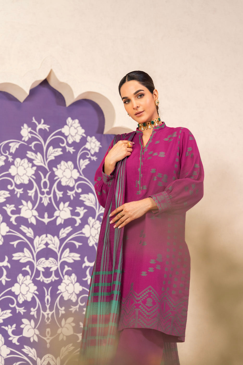 3 Pc Jacquard Suit With Yarn Dyed Dupatta