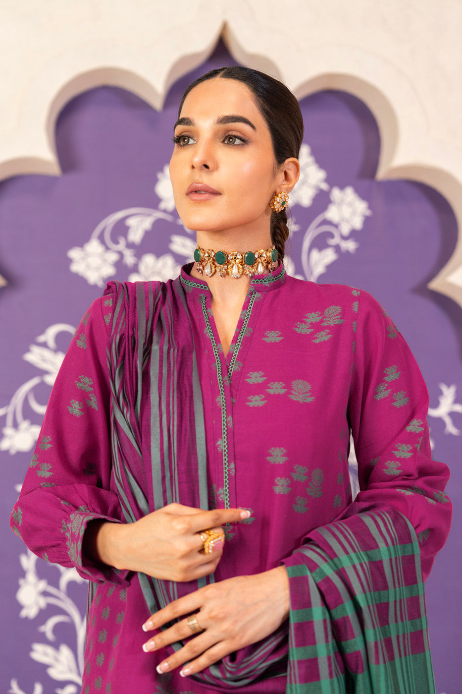 3 Pc Jacquard Suit With Yarn Dyed Dupatta