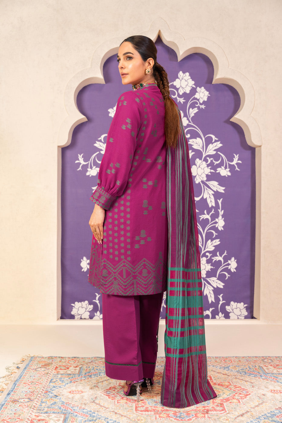 3 Pc Jacquard Suit With Yarn Dyed Dupatta