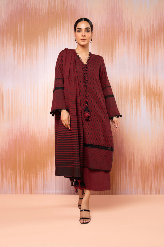 3 Pc Jacquard Suit With Yarn Dyed Dupatta