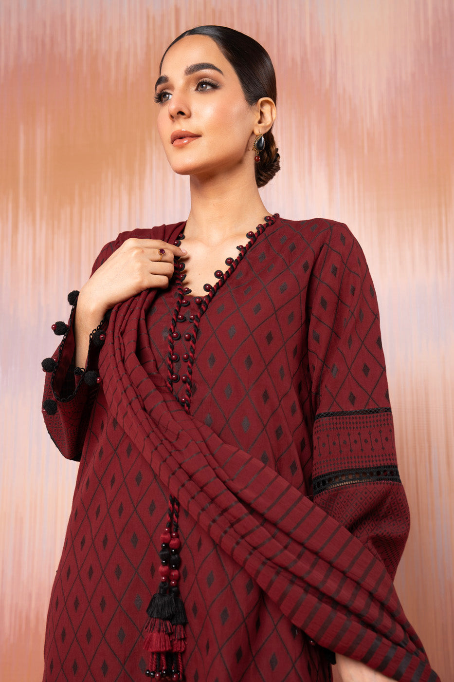 3 Pc Jacquard Suit With Yarn Dyed Dupatta