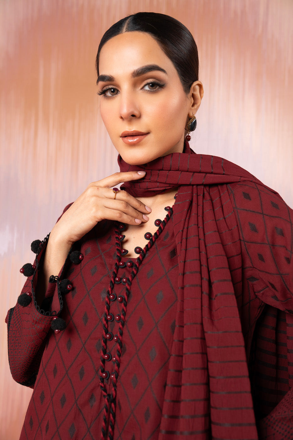 3 Pc Jacquard Suit With Yarn Dyed Dupatta
